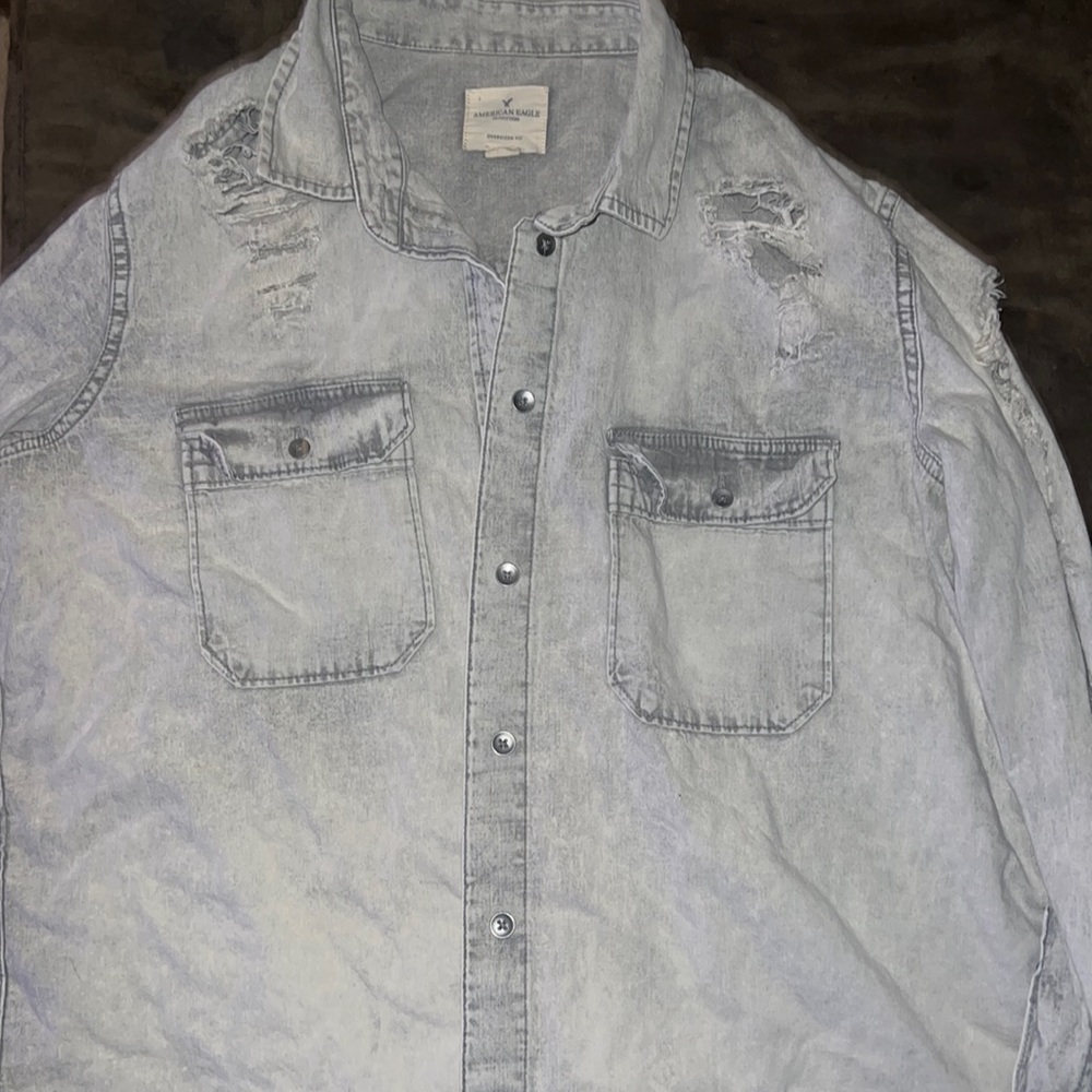 American Eagle distressed oversized button down